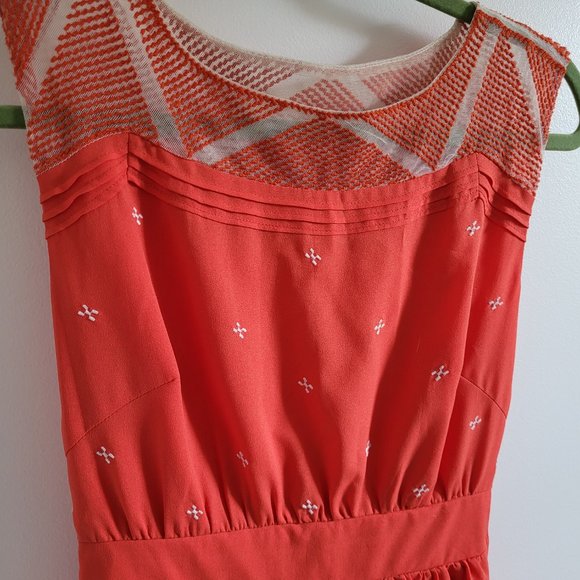Modcloth "Cayenne and Then" orange A-line dress with embroidery, Size S - Picture 7 of 7